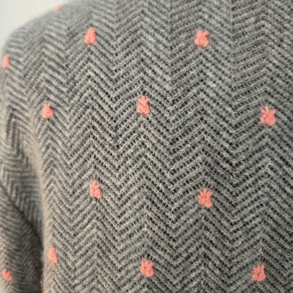 J. Crew Italian Cashmere Knit Crewneck Gray Pink Pointelle Dot Chevron Sweater - Picture 5 of 10